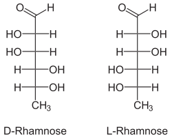 Structure linéaire du D-(-)-Rhamnose & L-(+)-Rhamnose